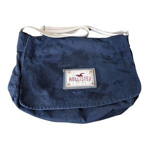 Y2K Vintage Hollister Canvas Messenger Shoulder Bag Cross Body Navy Blue